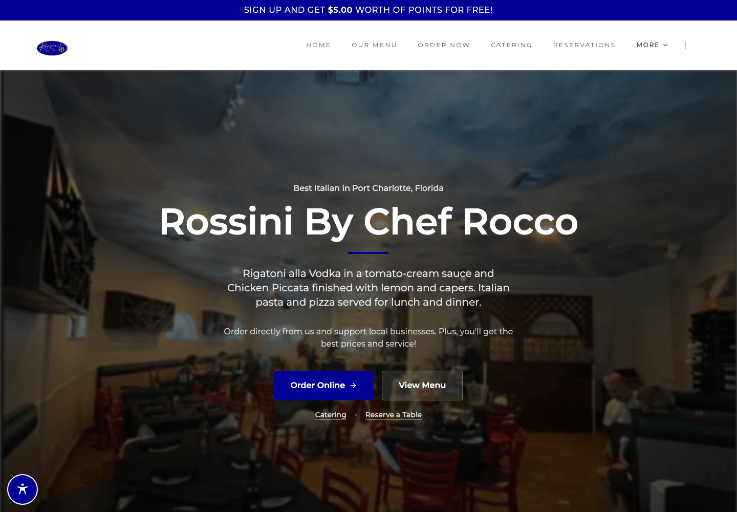 Rossini By Chef Rocco's restaurant website shown on a MacBook