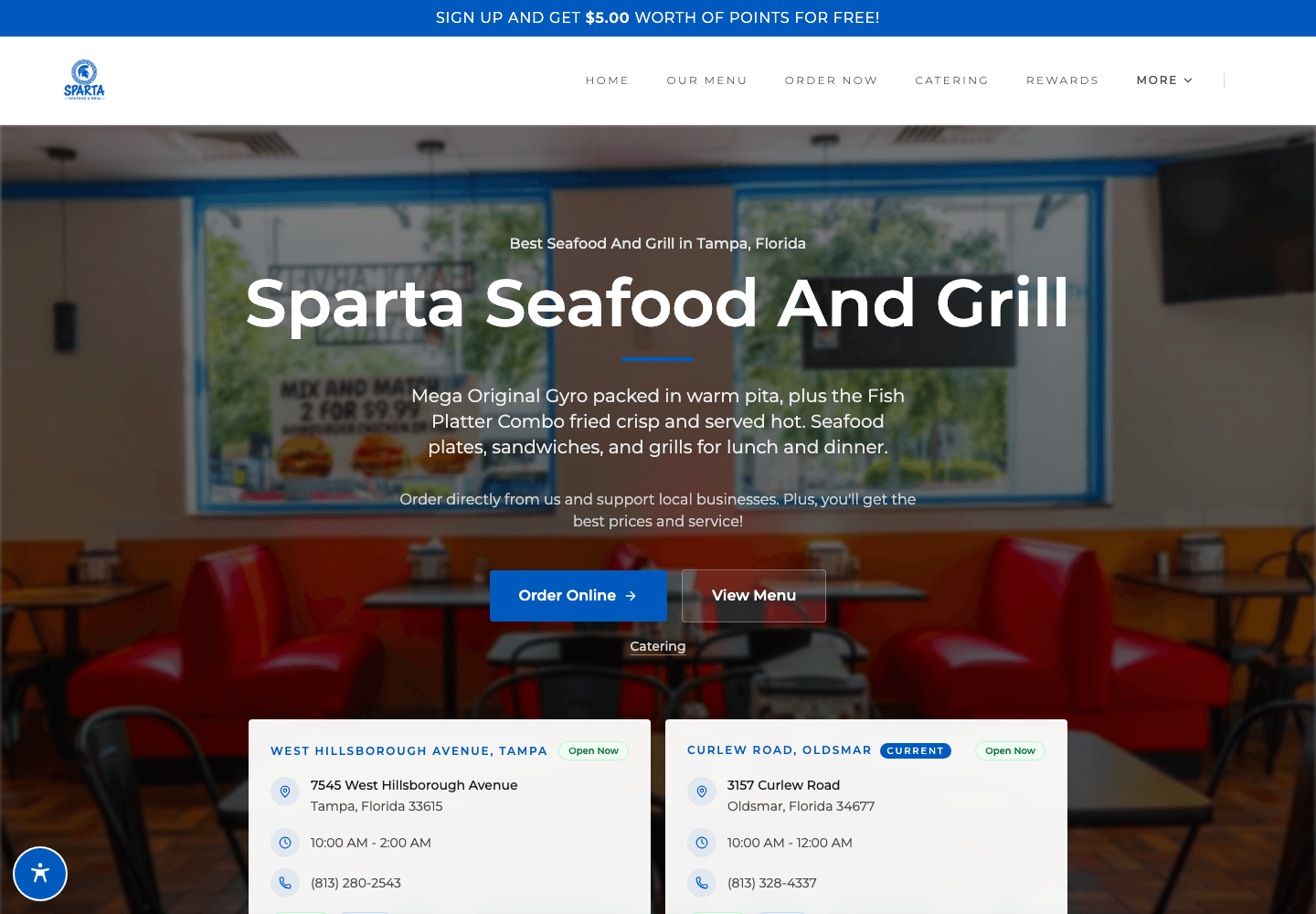 Sparta Seafood And Grill's real restaurant website on a MacBook
